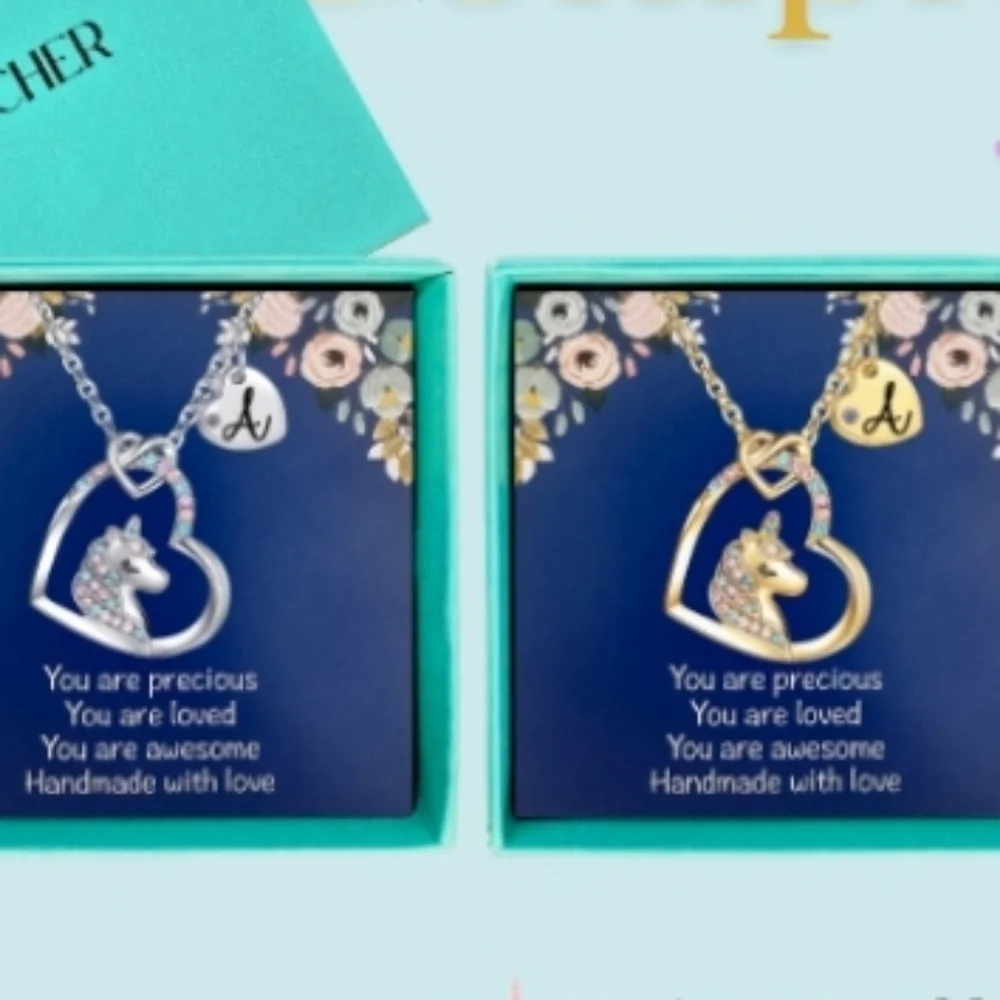 Gold Plated Unicorn Heart Initial Pendant Necklace (VARIOUS LETTERS AVAIL)